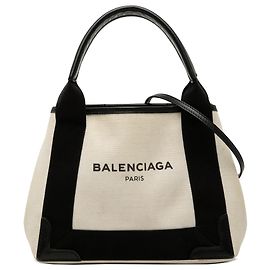 Balenciaga Borsa Cabas Satchel XS in tela marrone e blu navy