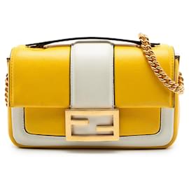 Borsa a spalla Fendi Yellow Mini Bicolor Nappa Apolo Chain Baguette
