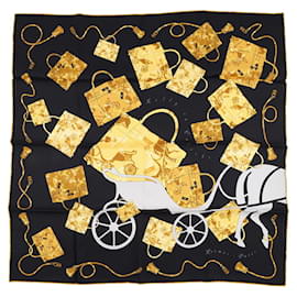 Hermès Pañuelo de seda Hermes Negro y Dorado