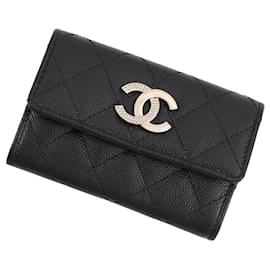 Tarjetero Chanel de piel de becerro granulada negra