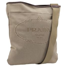 Borsa a tracolla PRADA in jacquard Canvas Silver Beige Auth fm5453