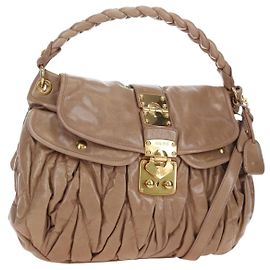 Borsa a spalla Miu Miu Matelassé Vitellolux 2way Beige Gold Auth 197216V