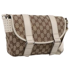 Borsa a tracolla GUCCI GG Canvas Beige Silver 145858 Auth ka5859