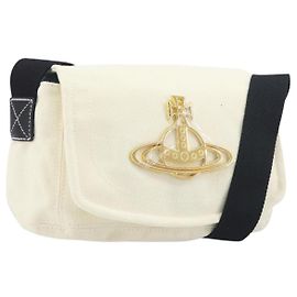 Borsa a tracolla Vivienne Westwood Canvas Beige Gold Auth 199206V