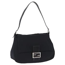 Borsa a tracolla FENDI Mamma Baguette in jersey di cotone nero e argento Auth yk20801V