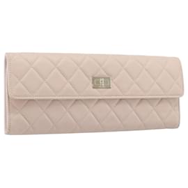 CHANEL Matelasse 2.55 Accessory Pouch Lamb Skin Pink Gold CC Auth 197784V