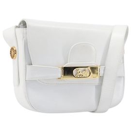 Céline Bolso de hombro CELINE Horse Carriage de piel blanco y oro Auth 200903