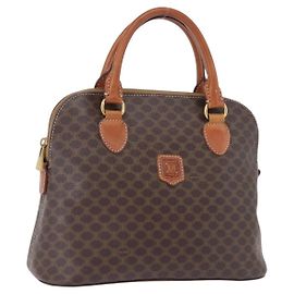 Céline Borsa a mano CELINE Macadam Canvas PVC Leather Brown Gold Auth ka5884