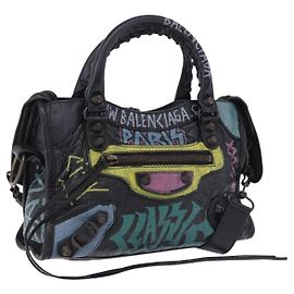 BALENCIAGA Borsa a mano Classic Mini City in pelle 2way Nera 300295 Auth 197327M