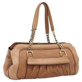 Borsa a tracolla con catena CARTIER La Donya in pelle marrone tono oro Auth am12491V