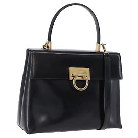 Borsa Salvatore Ferragamo Gancini in vernice 2way Nera Tono Oro Auth 200642