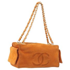 Borsa a tracolla CHANEL COCO Mark Chain in camoscio arancione con CC dorato Auth yk20718V