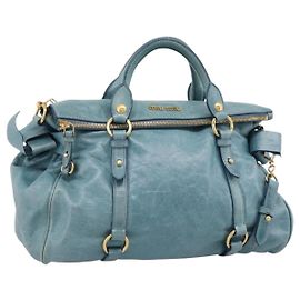 Borsa a mano Miu Miu in pelle 2way blu e oro Auth yk20734M