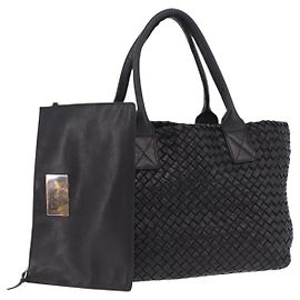Borsa a mano BOTTEGA VENETA INTRECCIATO Cabas PM in pelle nera 141498 Auth 197190SAV