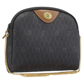 Borsa a tracolla con catena in tela Honeycomb Christian Dior PVC Nero Oro Auth 200249A