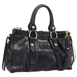 Borsa a mano Miu Miu in pelle 2way nera tono oro Auth 198973V