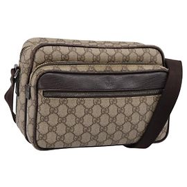 GUCCI GG Supreme Schultertasche PVC Leder Beige Silber 114531 Auth 198958