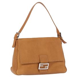 Borsa a tracolla FENDI Selleria Mamma Baguette in pelle marrone argento Auth yk20788SAM