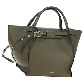 Céline CELINE Big Bag Small Hand Bag Leather Khaki Silver Auth am12347M