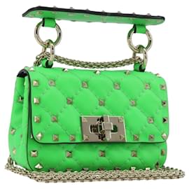 Borsa a tracolla VALENTINO Micro Rockstud Chain in pelle 2way Verde Oro Auth 198465V