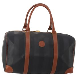 Borsa Boston FENDI Pecan PVC Pelle Nero Marrone Auth ep15801
