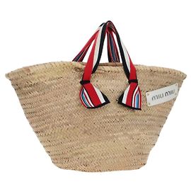 Borsa a mano Miu Miu in paglia Raffia Beige Gold Auth 196583M
