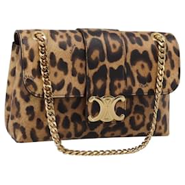 Céline CELINE Triomphe Victoire Schultertasche mit Kette aus Leder in Braun und Gold Auth yk20866SAM