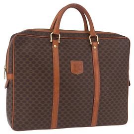 Céline Borsa Business CELINE Macadam Canvas PVC Leather Brown Gold Auth BA15102