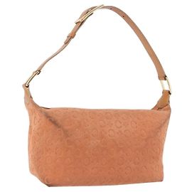Céline CELINE C Macadam Canvas Schultertasche Suede Orange Gold Auth BA15118