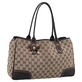 Bolso Tote GUCCI GG Canvas Web Sherry Line Princi Beige Gold 163805 Auth 199136V