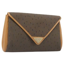 Borsa a Pochette SAINT LAURENT PVC Canvas Brown Gold Auth 197613A