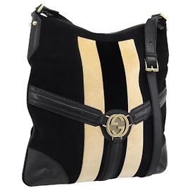 Borsa a tracolla GUCCI Interlocking G Velluto Nero Oro 115568 Auth 196980V