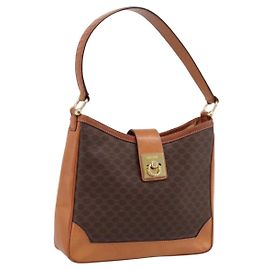 Céline Borsa a tracolla CELINE Macadam Canvas PVC Leather Brown Gold Auth 200915A