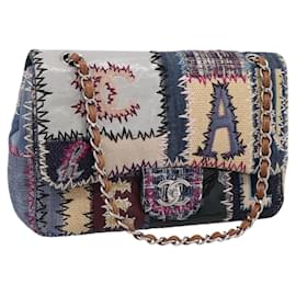 CHANEL Patchwork Jumbo Flap 30 Schultertasche aus Tweed mit Kette und silbernem CC Auth yk20832SM