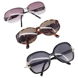 Chloé Set de 3 Gafas de Sol Chloe D&G YSL Plástico Marrón Negro Dorado Auth BA15061