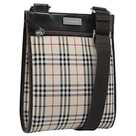 Borsa a tracolla BURBERRY Nova Check Canvas Beige Silver Auth ep15646