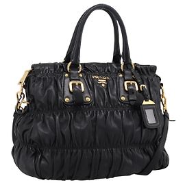 Borsa a mano PRADA Nappa Goful in pelle 2way Nero Oro BN1407 Auth 198604A