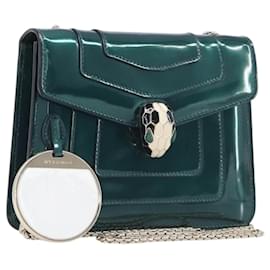 Bulgari Borsa a catena BVLGARI Serpenti Forever in pelle verniciata Verde Oro Auth 200301V
