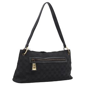 Bolsa de Ombro GUCCI GG Canvas Preta Dourada 90699 Auth 199100