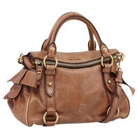 Bolso de mano Miu Miu de cuero 2way marrón tono dorado Auth 198974A
