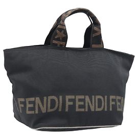 Bolsa de mão FENDI Canvas Black Gold Auth 199578