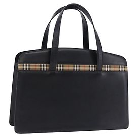 Borsa BURBERRY in pelle nera argento Auth 197856