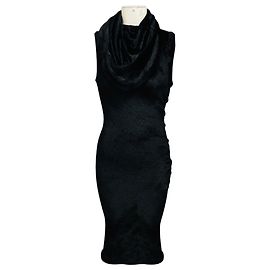 Alaïa Abito midi senza maniche in velluto lucido nero Alaia