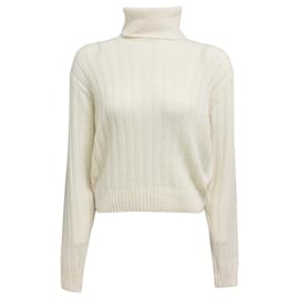 Camisola de gola alta em malha canelada Re-Cashmere de manga comprida Prada Ivory