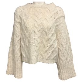 Brunello Cucinelli Ivory Kaschmir-Seidenpullover mit Zopfmuster und langen Ärmeln