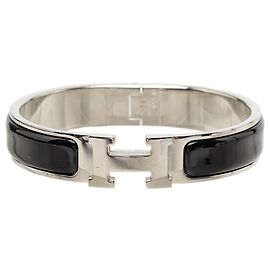 Bracciale Clic H PM stretto in smalto nero Hermès