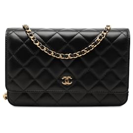 Schwarze Chanel CC gesteppte Lammleder Wallet On Chain Crossbody Bag