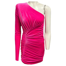 Alexandre Vauthier Neon Pink One Shoulder Velvet Mini Dress