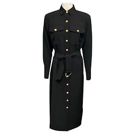 Veronica Beard Jaden Hemdkleid schwarz mit Gürtel / Midikleid mit goldenen Knöpfen
