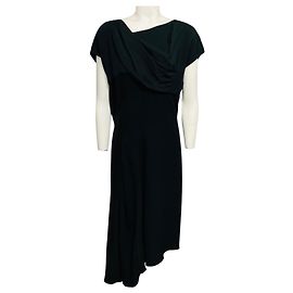 Robe midi en soie Louis Vuitton noire drapée à ourlet asymétrique